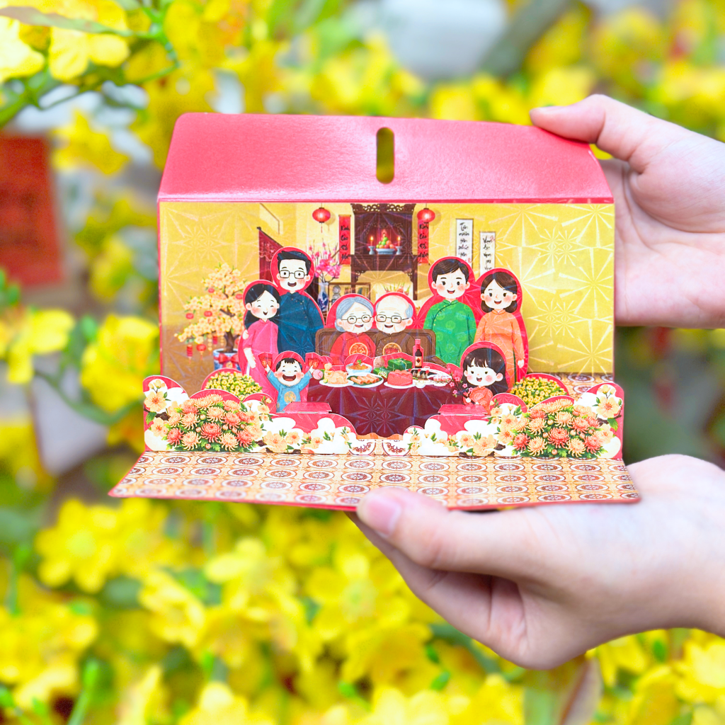 Thiết kế mang màu sắc ấm cúng của bao lì xì 3D Tết đoàn viên