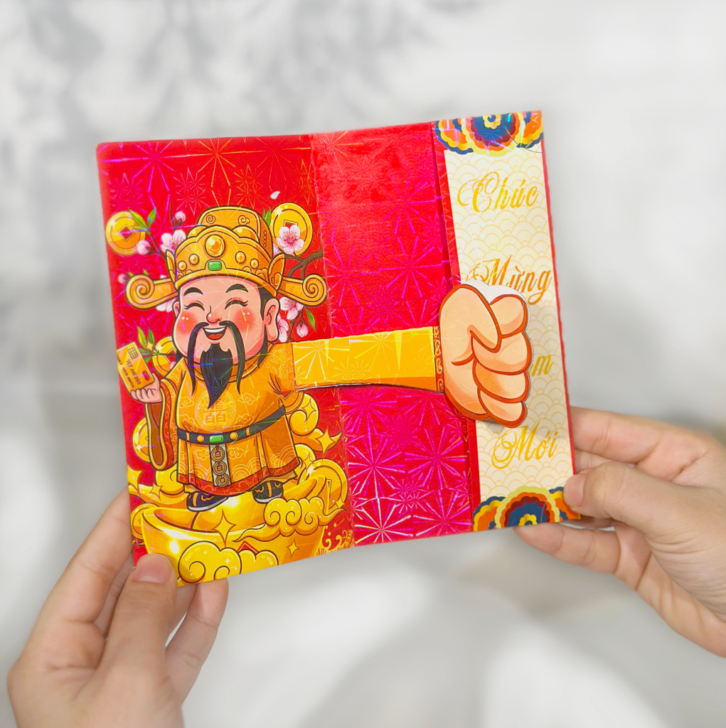 Mẫu bao lì xì Thần Tài vàng rực rỡ tượng trưng cho sự thịnh vượng.